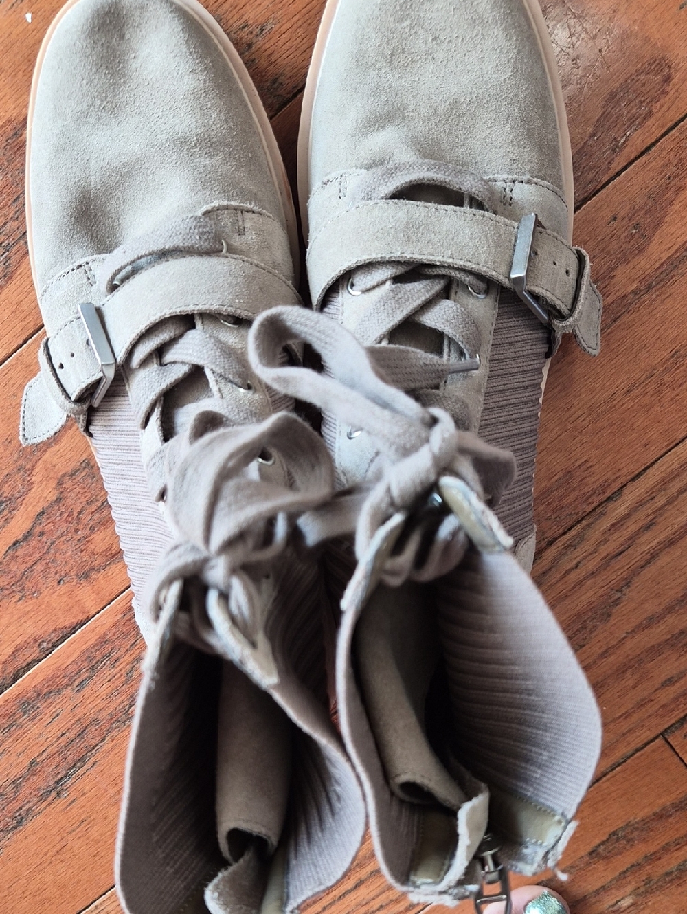 Dolce Vita Taupe Suede Lace-Up Ankle Boots with Buckle